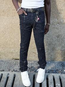 ROMWE MEN Street Life 男士闪亮钻石口袋休闲紧身牛仔裤