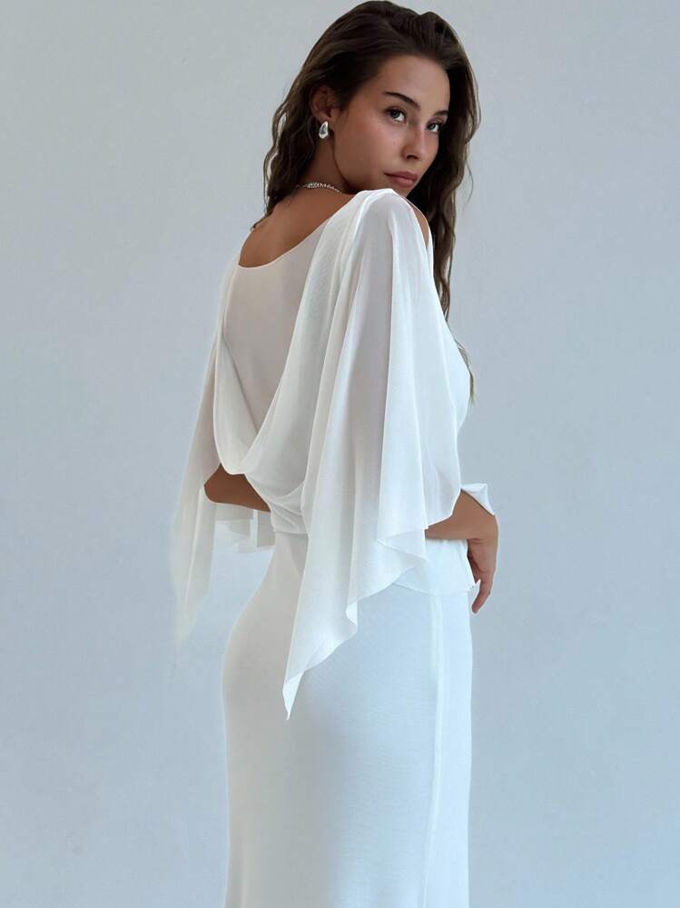 Aloruh Vestido Ajustado Bordado com Decote Profundo em Cor Sólida para Mulheres - Branco - Visão 7