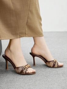 CUCCOO BIZCHIC 女士花卉图案金属装饰时尚高跟凉鞋 - 咖啡棕 - 查看 6