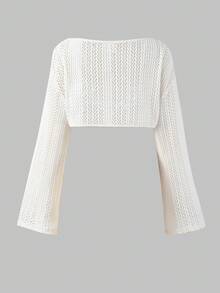 Sparklyn 2pcs/Set Teenage Girls' Fashion Casual & Chic Outfit, Knitted Mesh Loose Crop Top + Black Fitted Pleated Mini Skirt Set Fall Winter