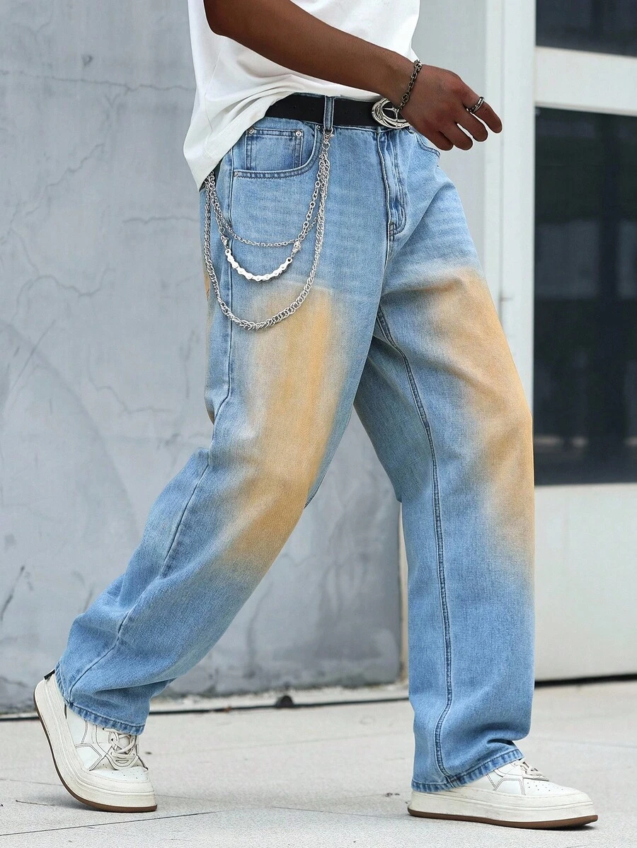 Manfinity Hypemode Quần jean ống rộng túi đơn giản cho nam - Rửa nhẹ - Xem 1