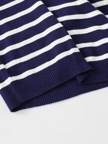 Tween Boy Casual Striped Stand Collar Cardigan Sweater;Boys Winter Clothes;Boys Fall Clothes - Navy Blue - View 5