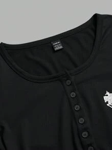 SHEIN EZwear 休闲简约秋冬打底长袖T恤，刺绣马标志图案，针织开衫女士长袖T恤适合秋冬 - 彩色 - 查看 7