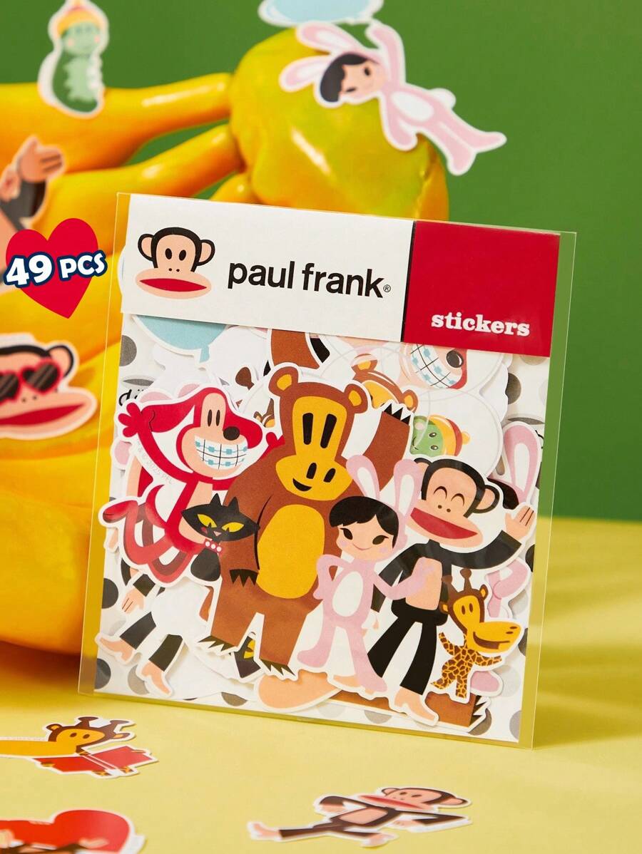 Paul Frank X SHEIN 47套卡通图案贴纸，适合学生、青少年、男女，适用于笔记本、日记本、手工艺品及类似物品。也可用作滑板、笔记本电脑和行李箱的个性化装饰。背胶可移除，易撕不留残胶。 - 彩色 - 查看 1