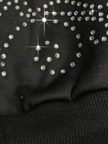 ROMWE MEN Street Life Men's Rhinestone Decor Hooded Long Sleeve Sweatshirt Sweatshirt - Black - View 3