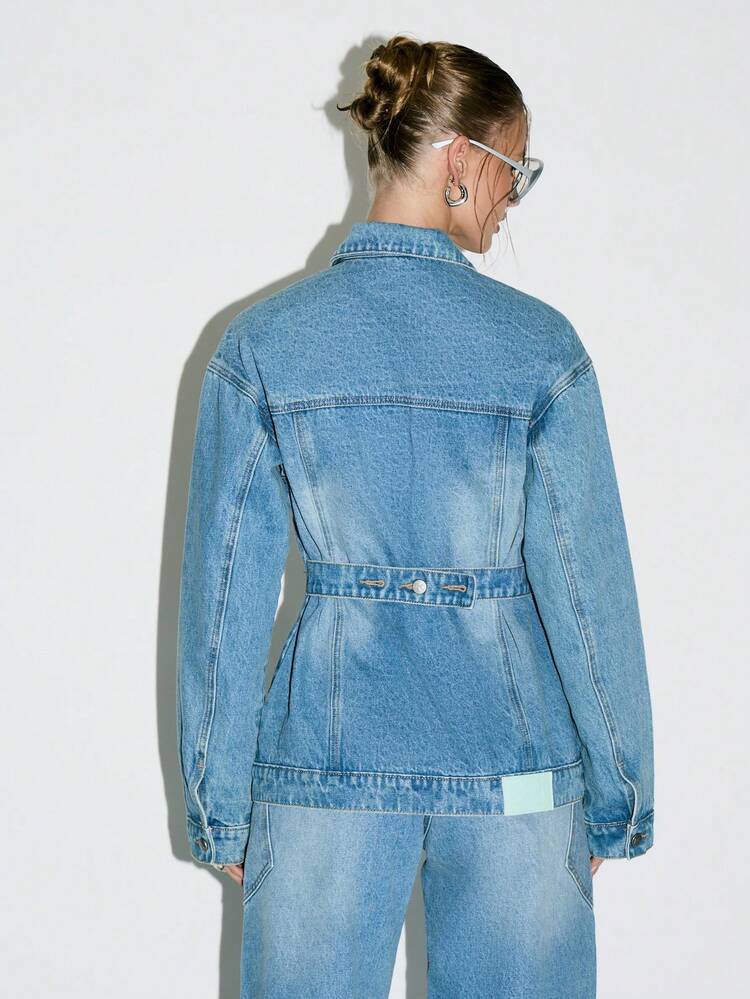 KIZN Fitted Denim Trucker Jacket With Button Front