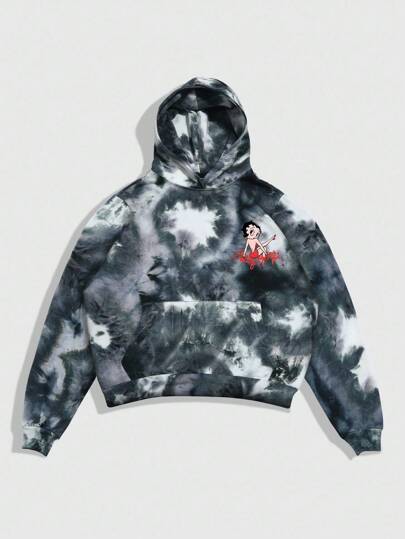 Betty Boop | ROMWE Sudadera con capucha de hombre con estampado de tie-dye y de dibujos animados