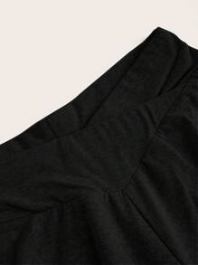 SHEIN EZwear 2件套女士黑灰色腰部交叉设计紧身休闲喇叭裤套装 - 黑色 - 查看 6