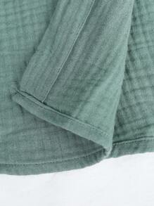 Manfinity Homme 男士纯色纹理休闲度假长袖衬衫，男士休闲衬衫，适合秋季 - 橄欖綠 - 查看 6