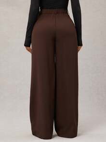 Radiana Plus Size Women's Minimalist Fashion Dark Coffee Plus Size Wide Leg Pants, Commuter Trousers Brown Wide Leg Pants For Women High Waisted Wide Leg Pants Brown Suit Pants In Fall/Winter,Spring To Summer, - Coffee Brown - View 2