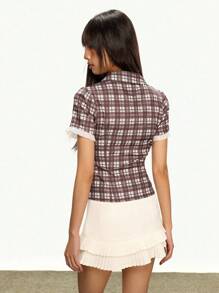 Rina Fox Women's Summer New Plaid Y2K Lapel Shirt