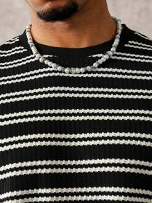 PAVTROS Manfinity Streetrush Men's Striped Print Round Neck Short Sleeve Casual Loose T-Shirt, Summer