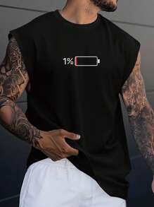 Men's Loose Battery Patterned Tank Top - Black - View 1