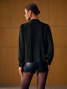 MOTF PREMIUM ALLOVER PRINT TIE NECK LANTERN SLEEVE BLOUSE - Black - View 3