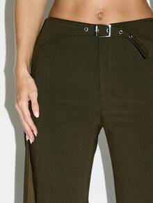 KIZN 阔腿工装裤高腰修身阔腿裤腰带扣细节时尚晚装秋冬秋季派对场合时尚宣言