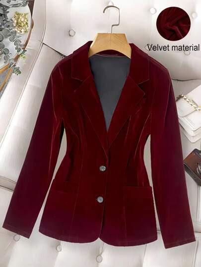 Franclia سترة بليزر طويلة الأكمام بالقطيفة ذات لون واحد، أنيقة لغير رسمي، وحيدة الصدر للعمل،ملابس رمضان