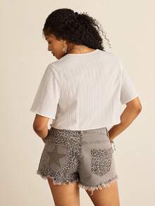 SHEIN VCAY Damen Große Größen Sommer Urlaub Bluse mit Blumenstickerei und Bindung vorne, Kurzarm