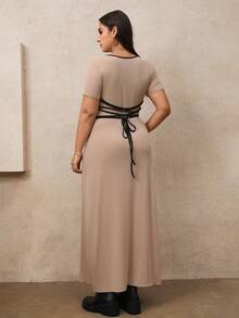 Juhart Women's Long Dress With Plus Size Contrasting Straps In Autumn And Winter - Multicolor - View 4
