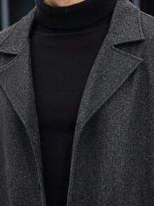 Manfinity Homme Plus Size Men's Lapel Neck Long Sleeve Single-Breasted Casual Loose Overcoat, Men Overcoat, Long Coat For Men, Fall Winter