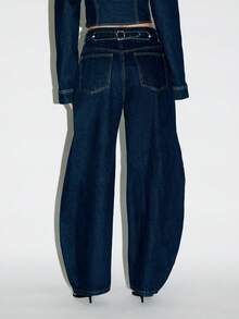 KIZN Wide Leg Denim Jeans Barrel Cut High Waisted Raw Indigo Y2K Fashion Retro Statement Baggy Pants Fall Winter Streetwear - Dark Wash - View 2