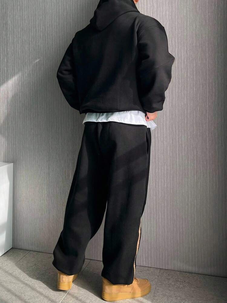 Autumn/Winter Men's Printed Side Seam Elastic Waist Pants And Hoodie Sweatshirt Set