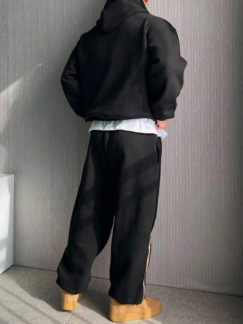 Autumn/Winter Men's Printed Side Seam Elastic Waist Pants And Hoodie Sweatshirt Set