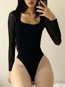 INAWLY Ladies' Backless Slim Fit Long Sleeve Elegant And Fashionable Black Bodysuit Fall Cloth For Women - Black - View 4