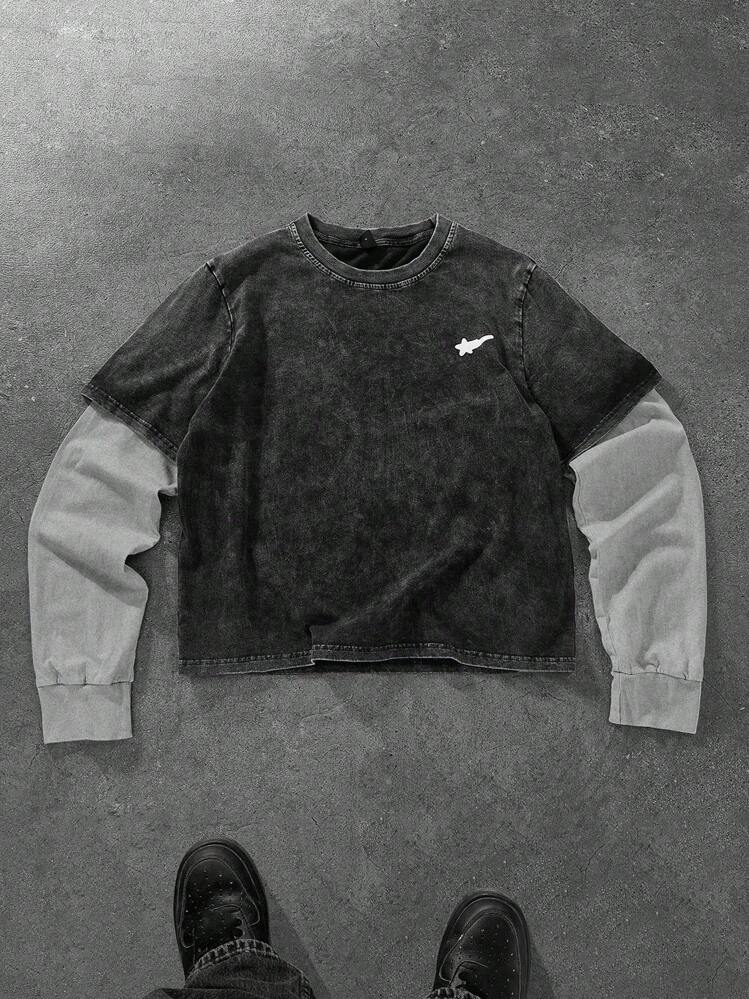 PAVTROS Manfinity Streetrush 男士卫衣，简约胸前图案贴片，圆领套头衫，运动休闲日常穿着，通勤、度假、返校季皆宜，送给男友/老公的礼物，男女皆宜，Emo风格，2000年代风格，秋季，长袖上衣 - 彩色 - 查看 1