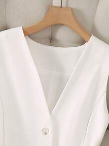 SHEIN PETITE CURVE 优雅大码女式背心外套，马甲夹克，适合通勤和日常穿着，可内穿或外穿 - 白色 - 查看 5