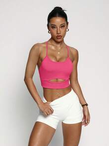 Gameset SHEIN Sport Women Casual Solid Color Minimalist Sports Camisole Top - Hot Pink - View 5
