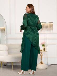 Ellevyn Bộ 2 món đồ tay dài bằng vải chiffon cỡ lớn, trang phục thu đông cho nữ, trang phục mùa đông cho nữ, trang phục buổi tối hẹn hò, trang phục đi chơi buổi tối cho nữ, trang phục buổi tối hẹn hò - Màu xanh lá cây đậm - Xem 3