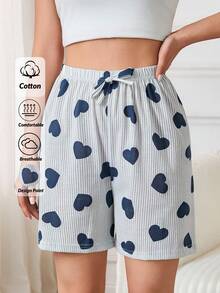 EURMUSE 2pcs Striped With Heart Pattern Sleep Short Sets - Multicolor - View 1