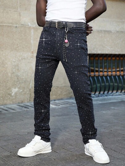 Street Life Men's Sparkling Diamond Pocket Skinny Jeans