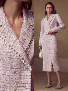 MOTF PREMIUM TWEED DOUBLE BREASTED LIGHTWEIGHT JACKET - Purple - View 2