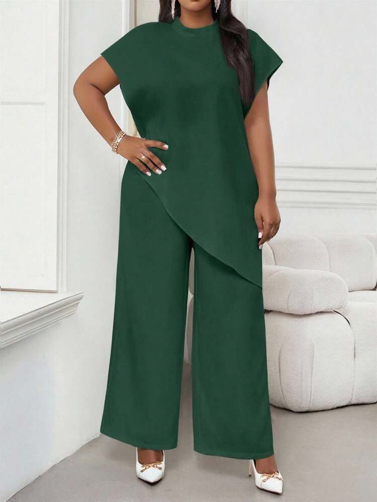SHEIN Lady 2025 Ny Plus Size Dam Mörkgrön Enfärgad Lös Asymmetrisk Fåll Elegant Blus Vinter Alla hjärtans dag Nyårsfest Grön Bröllopsgäst Fladdermusärm Topp Höst Dam Grön Elegant Topp - Mörk Grön - Visa 4