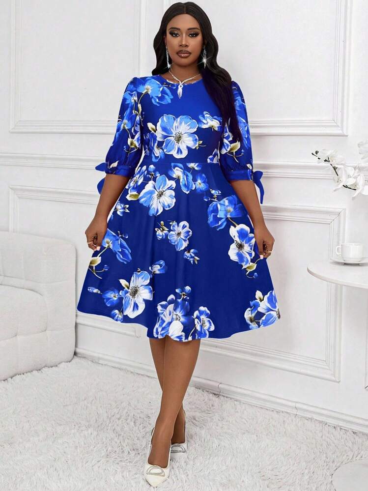 navy floral cocktail dress Marchesa Notte Sleeveless Floral Fil Coupe A-Line Dress Cobalt