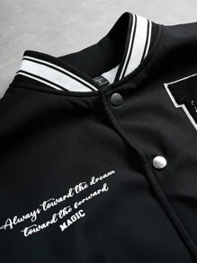 Manfinity Campus Court Casual Fashion Simple Versatile Daily Long Sleeve Men Jackets, Men's Varsity Jacket, Men's Letterman Jacket, Black Varsity Jacket - Multicolor - View 3