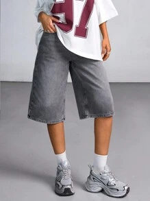 HIGH WAIST BERMUDA SHORT CASUAL STYLE Women Summer Clothing Woman S Summer Clothes Women Clothing Y2k Women Short Set - Grey - View 3