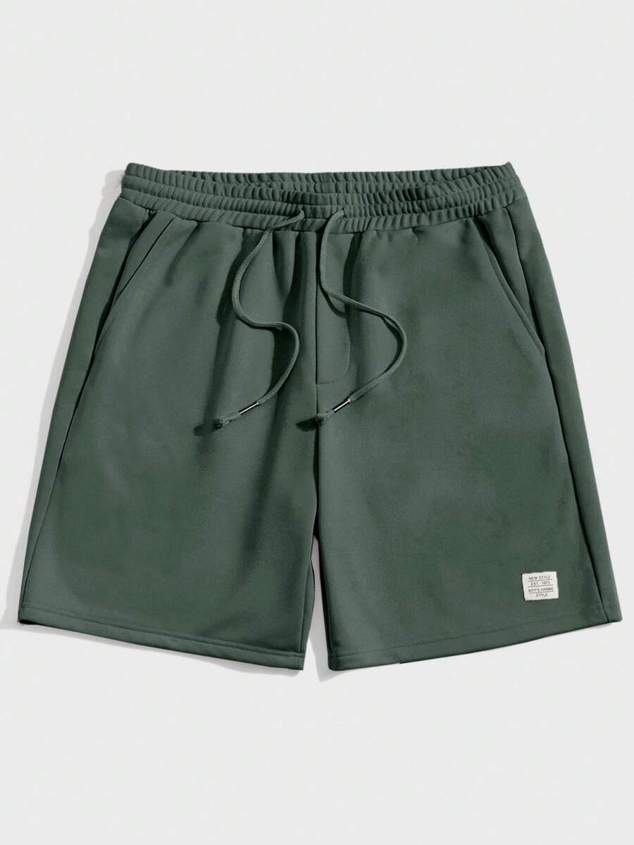 Manfinity VCAY Men Letter Patched Drawstring Waist Shorts - Army Green - View 1