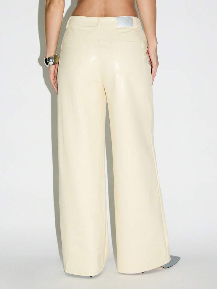 KIZN Wide Leg Faux Leather Palazzo Pants With Side Pockets