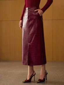 MOTF PREMIUM PU LEATHER SPLIT SKIRT FOR AUTUMN & WINTER