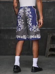 AXEPEAK Summer Straight Shorts Men, Printed Twill Fabric Casual Vacation Pants - Multicolor - View 2