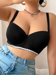 SHEIN 1pc Plus Size Comfortable Seamless Wireless Lightly Lined Adjustable Bra For Women,Daily Casual Black Summer Push Up Bras For Big Boobs Lingerie - Black - View 3