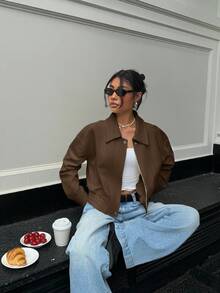 Muchica Giacca casual versatile marrone caffè da donna, autunnale