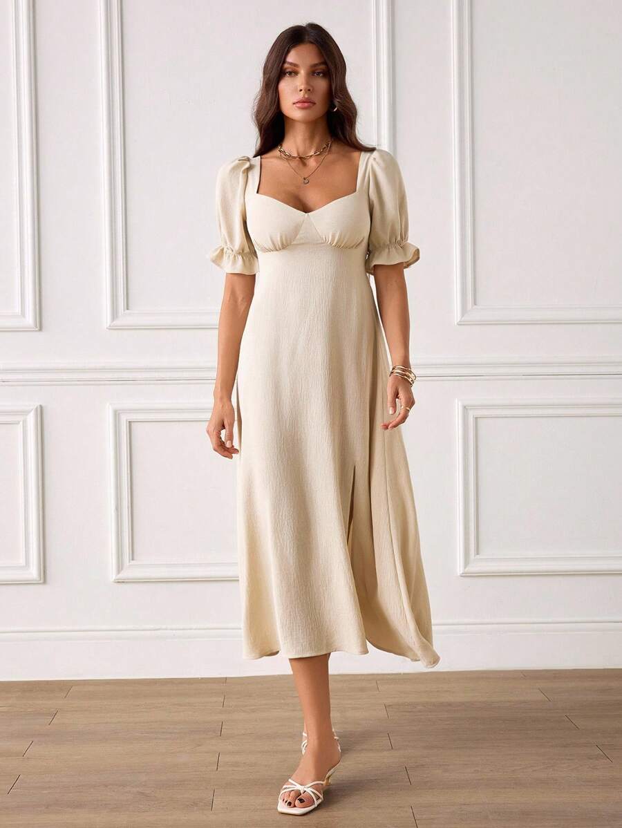 SHEIN Tall Women's French Summer Casual Linen Solid Backless Short Sleeve Dress Daily Wear Summer Outfits For Women Summer Dresses For Women Graduation Dress Vacation Outfits Women Beach Outfits For Woman Graduation Dresses For Women Vacation Outfits Woman Holiday Outfits Summer Outfits Graduation Outfit 4th Of July Western Wear Women Vacation Dress - Apricot - View 1