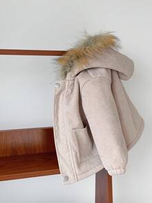 SHEIN Unisex Baby Casual Thermal Lined Hooded Long Jacket, Suitable For Autumn And Winter Fall - Multicolor - View 7