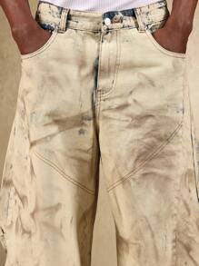 Quần jeans ống rộng kiểu thợ mộc SUMWON, dáng rộng thoải mái, chất liệu denim cổ điển với hiệu ứng vẩy sơn, trang phục động thời trang, phong cách nổi bật, bộ sưu tập thu đông dẫn đầu xu hướng, phong cách thường ngày. - Màu xanh lam - Xem 5