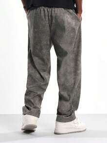 SUMWON 宽松溜冰风格拼接仿皮长裤，阔腿设计，街头时尚休闲秋冬下装，抽绳宽松裤