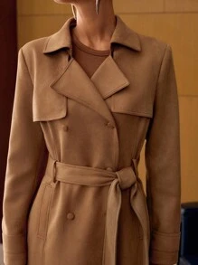 MOTF PREMIUM DOUBLE BREASTED BELTED TRENCH COAT - Rust Brown - View 3