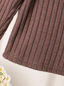 Elladie kids 3pcs/Set Young Girls Ribbed Turtleneck Long Sleeve Top,Flare Pants,Fluffy Vest With Bow Decor,Winter,Family Matching Elegant Party Casual Outfit - Brown - View 9
